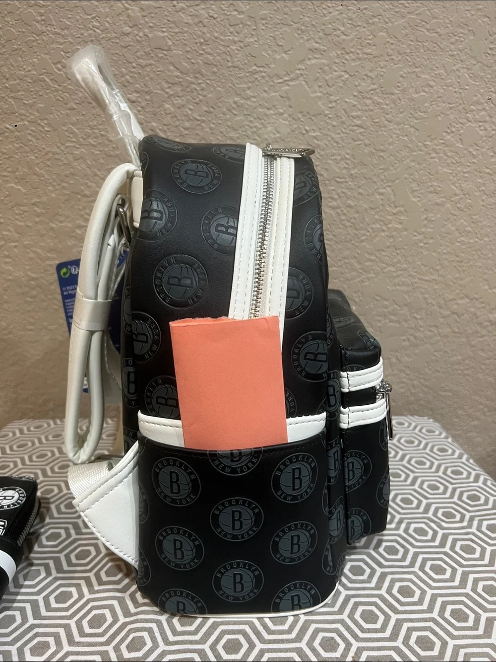 Loungefly Brooklyn Nets Black and White Mini Backpack and logo wallet